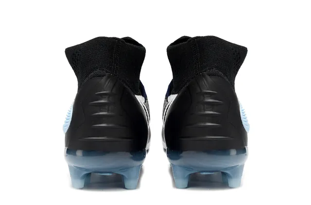 Nike Black Blue Sock-Fit Knit Collar Striped Flyknit Upper Firm-Ground Soccer Shoes 4