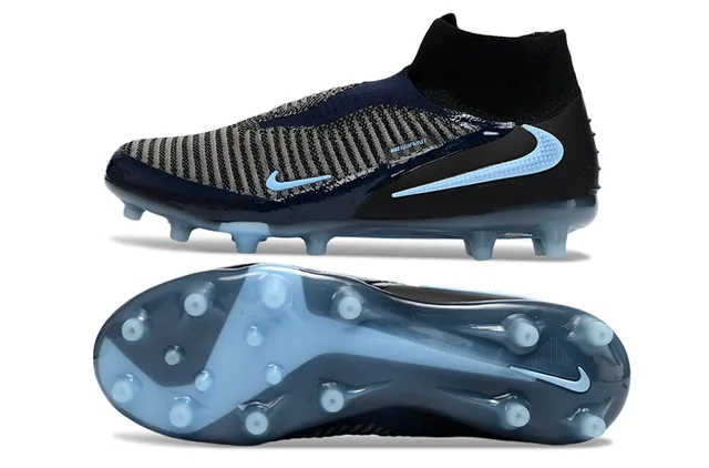 Nike Black Blue Sock-Fit Knit Collar Striped Flyknit Upper Firm-Ground Soccer Shoes 5
