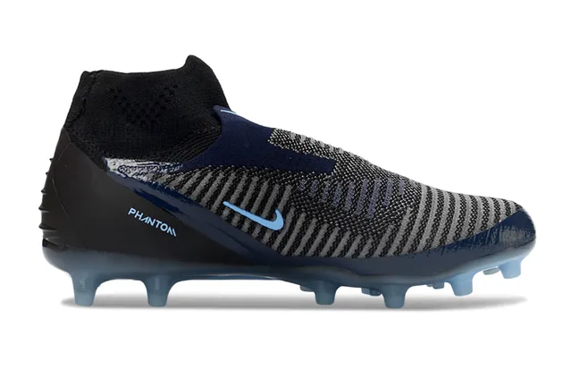 Nike Black Blue Sock-Fit Knit Collar Striped Flyknit Upper Firm-Ground Soccer Shoes 7