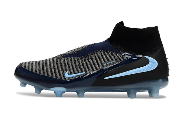 Nike Black Blue Sock-Fit Knit Collar Striped Flyknit Upper Firm-Ground Soccer Shoes 8