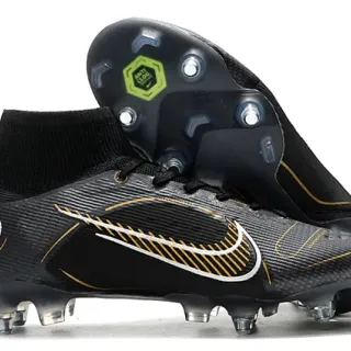 Nike Black Gold High-Cut Sock-Fit Collar Textured Synthetic Upper Firm-Ground Soccer Shoes