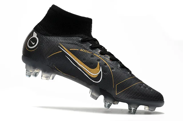 Nike Noir Or Haut-Coupé Collet Ajusté Chaussette Synthétique Texturé Supérieur Sol Ferme Chaussures de Football 3