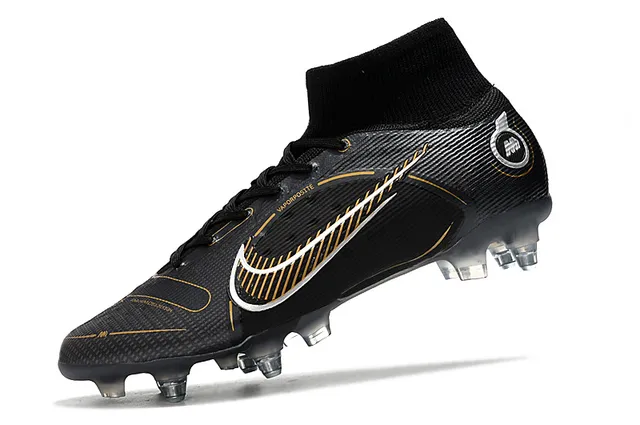 Nike Noir Or Haut-Coupé Collet Ajusté Chaussette Synthétique Texturé Supérieur Sol Ferme Chaussures de Football 4