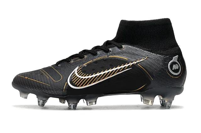 Nike Noir Or Haut-Coupé Collet Ajusté Chaussette Synthétique Texturé Supérieur Sol Ferme Chaussures de Football 5