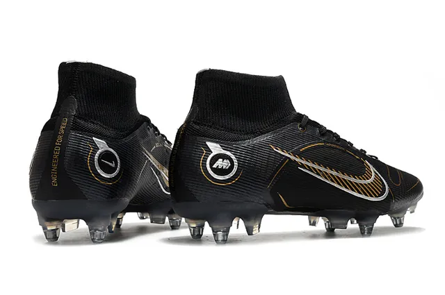 Nike Noir Or Haut-Coupé Collet Ajusté Chaussette Synthétique Texturé Supérieur Sol Ferme Chaussures de Football 7