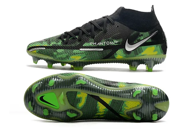 Nike Noir Vert Haut-Coupé Collet Ajusté Chaussette Motif Camouflage Empeigne Synthétique Terrain Firme Chaussures De Football 2