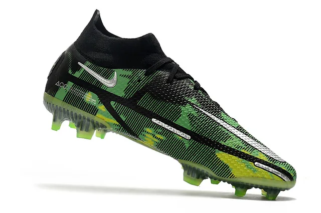 Nike Noir Vert Haut-Coupé Collet Ajusté Chaussette Motif Camouflage Empeigne Synthétique Terrain Firme Chaussures De Football 3