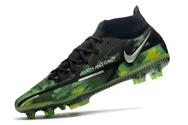 Nike Noir Vert Haut-Coupé Collet Ajusté Chaussette Motif Camouflage Empeigne Synthétique Terrain Firme Chaussures De Football 4