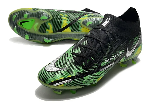 Nike Noir Vert Haut-Coupé Collet Ajusté Chaussette Motif Camouflage Empeigne Synthétique Terrain Firme Chaussures De Football 6