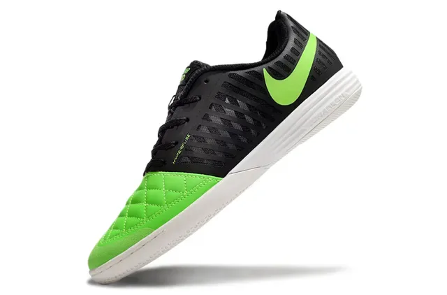 Nike Black Green Low-Top Quilted Toe Cap Indoor Soccer Shoes 2