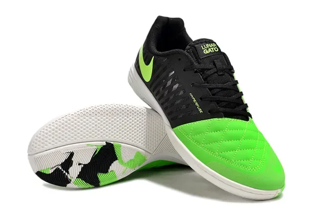 Nike Black Green Low-Top Quilted Toe Cap Indoor Soccer Shoes 3