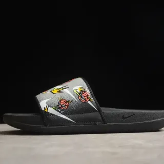 Nike Black Multicolor Graphic-Print Strap Speckled Gray Overlay Slippers