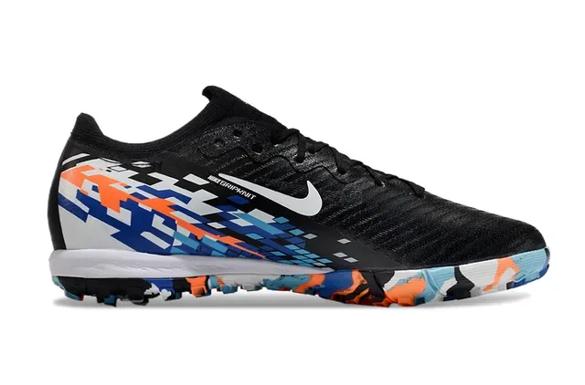Nike Black Multicolor Low-Cut Synthetic Knit Upper Pixelated Graphic Overlay Indoor Soccer Shoes 7