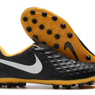 Nike 黑橙色 菱形绗缝合成面料低帮硬地足球靴足球鞋