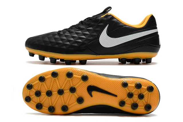 Nike Noir Orange Matelassé Diamant Synthétique Haut Bas-Coupé Bottine de Football Terrain Ferme Chaussures de Football 10