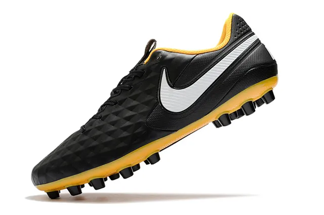 Nike Noir Orange Matelassé Diamant Synthétique Haut Bas-Coupé Bottine de Football Terrain Ferme Chaussures de Football 12