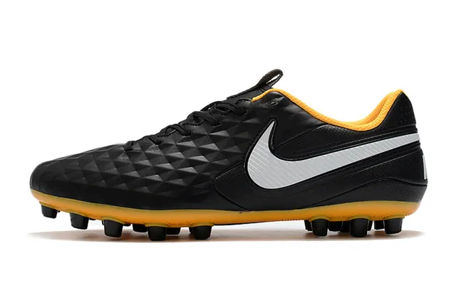 Nike Noir Orange Matelassé Diamant Synthétique Haut Bas-Coupé Bottine de Football Terrain Ferme Chaussures de Football 13