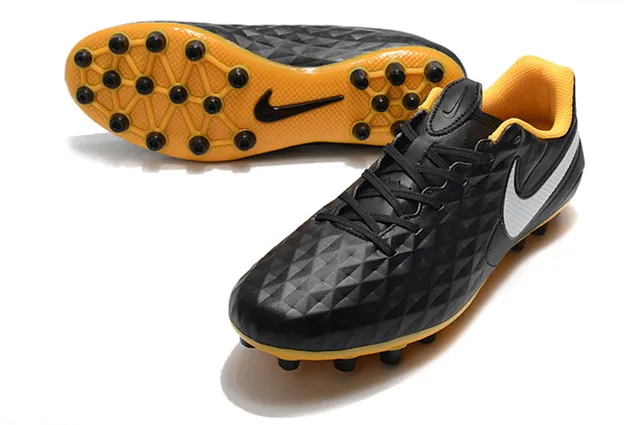 Nike Noir Orange Matelassé Diamant Synthétique Haut Bas-Coupé Bottine de Football Terrain Ferme Chaussures de Football 14