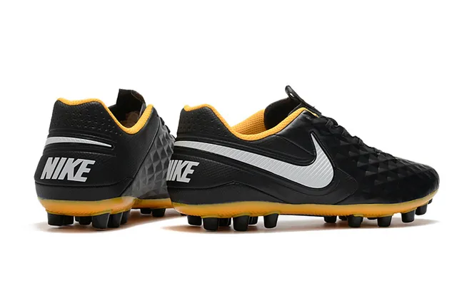 Nike Noir Orange Matelassé Diamant Synthétique Haut Bas-Coupé Bottine de Football Terrain Ferme Chaussures de Football 15