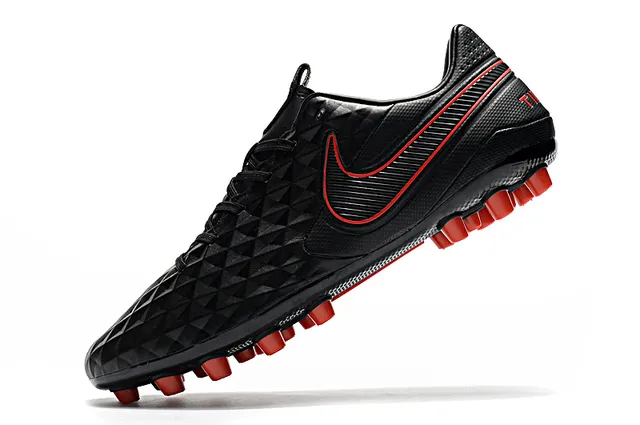 Nike Noir Orange Matelassé Diamant Synthétique Haut Bas-Coupé Bottine de Football Terrain Ferme Chaussures de Football 18