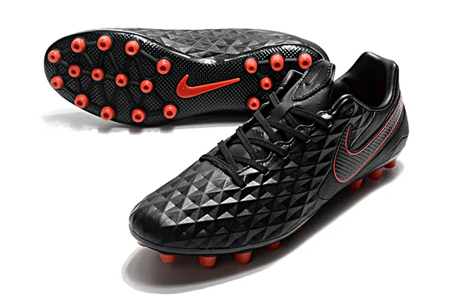 Nike Noir Orange Matelassé Diamant Synthétique Haut Bas-Coupé Bottine de Football Terrain Ferme Chaussures de Football 20
