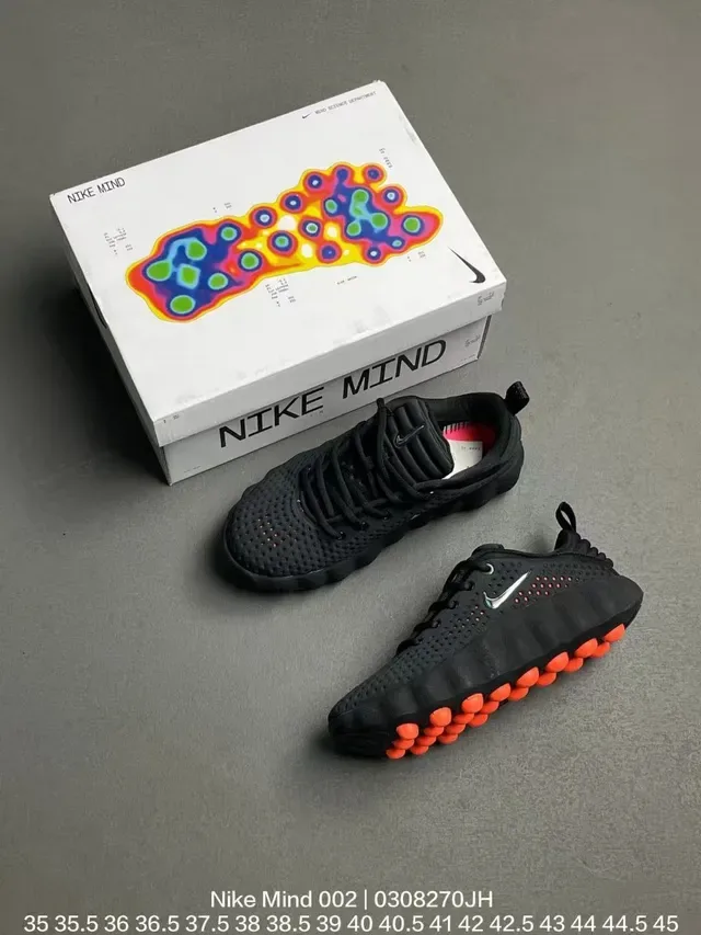 Nike Black Orange Perforated Knit Upper Sculpted Segmented Midsole Lifestyle Sneakers 2