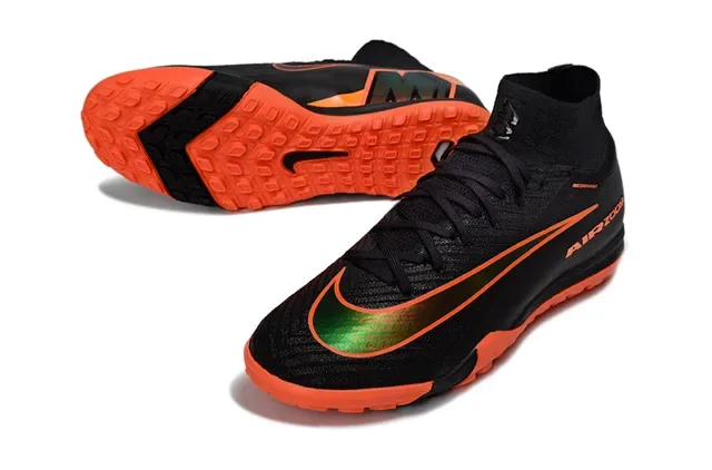 Nike Sapatos de Futebol Turf Preto e Laranja com Gola Sock-Fit e Upper Knit Texturizado 2