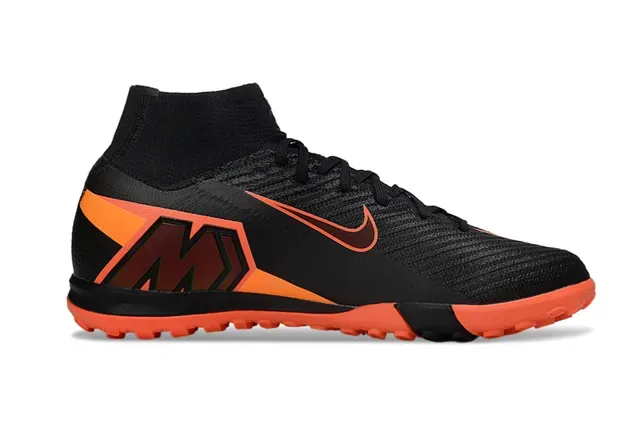 Nike Sapatos de Futebol Turf Preto e Laranja com Gola Sock-Fit e Upper Knit Texturizado 4