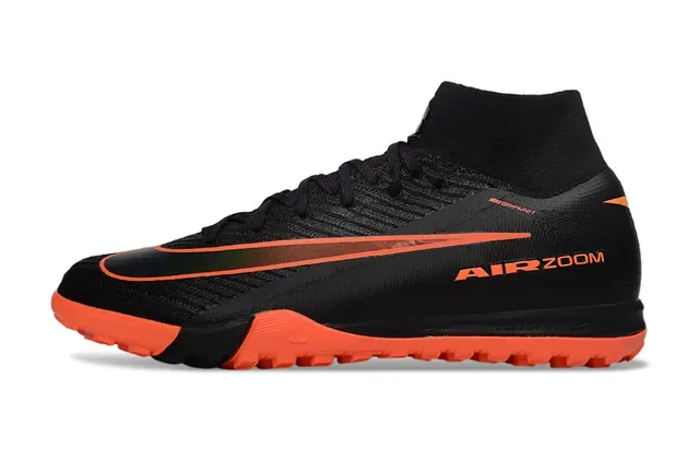 Nike Sapatos de Futebol Turf Preto e Laranja com Gola Sock-Fit e Upper Knit Texturizado 5
