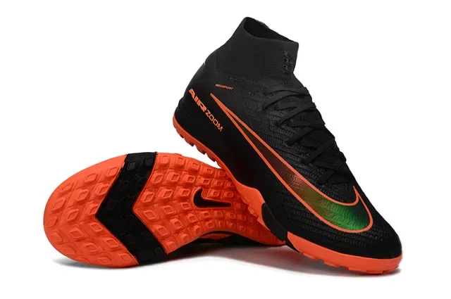 Nike Sapatos de Futebol Turf Preto e Laranja com Gola Sock-Fit e Upper Knit Texturizado 6