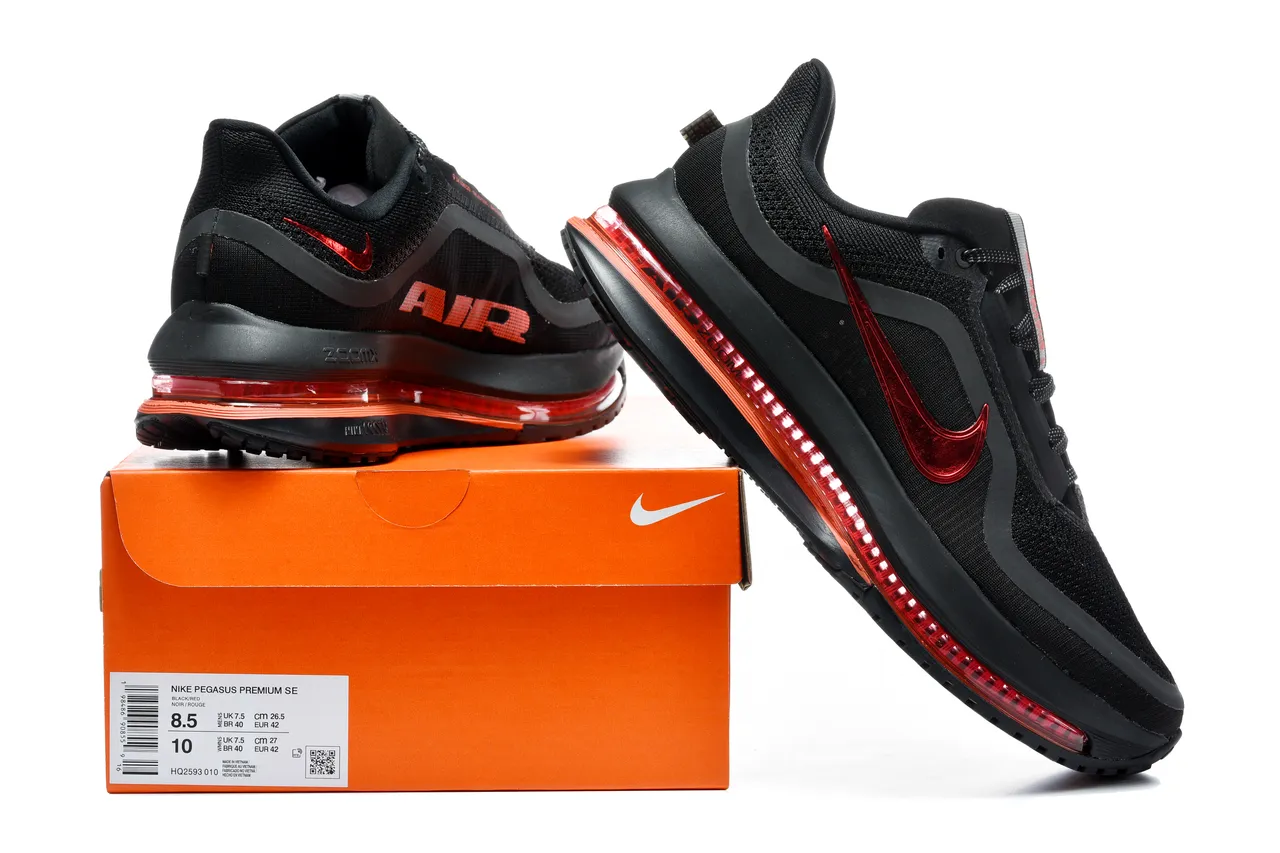 Nike Black Red Knit Upper Metallic Swoosh Lifestyle Sneakers 7