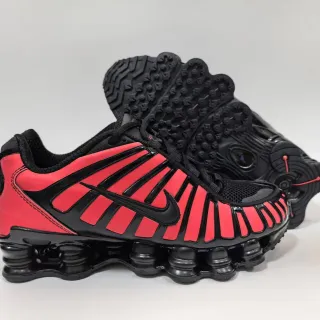 Nike Black Red Segmented Shox Midsole Glossy Synthetic Overlays Lifestyle Sneakers