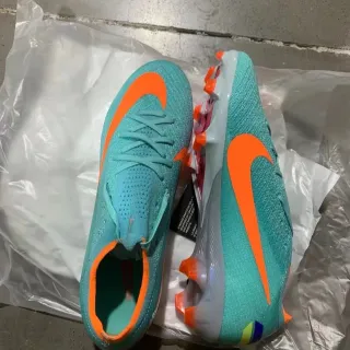 Nike Blue Orange Flyknit Upper Asymmetrical Lacing Firm-Ground Soccer Shoes
