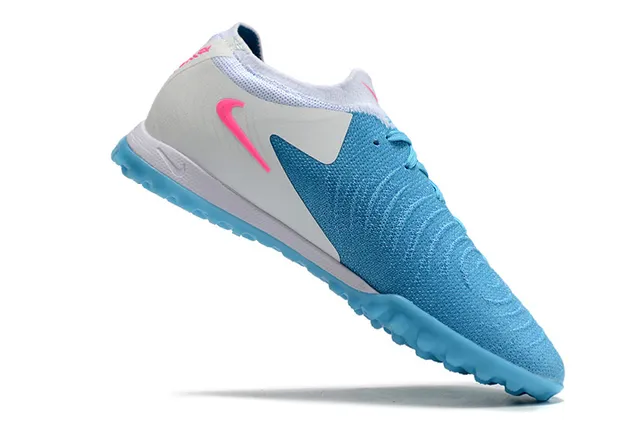 Nike Blue Pink Flyknit Upper Asymmetrical Lacing Turf Soccer Shoes 2