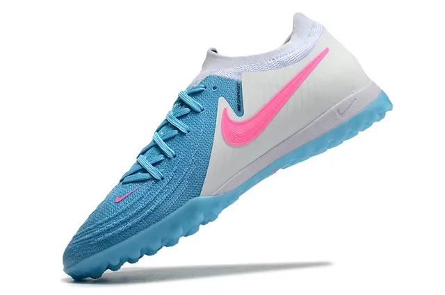 Nike Blue Pink Flyknit Upper Asymmetrical Lacing Turf Soccer Shoes 3