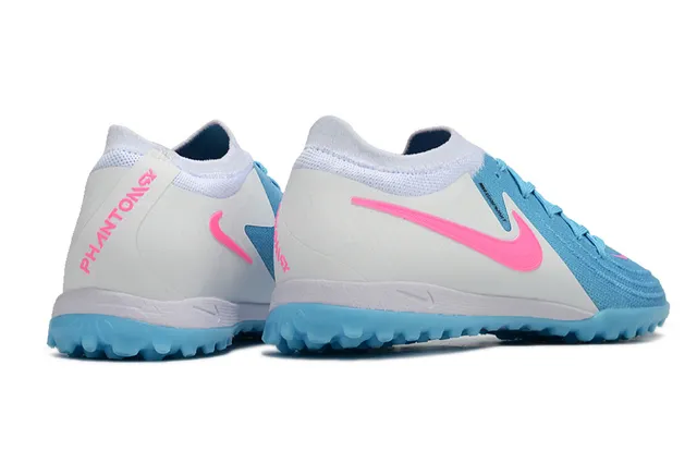 Nike Blue Pink Flyknit Upper Asymmetrical Lacing Turf Soccer Shoes 5