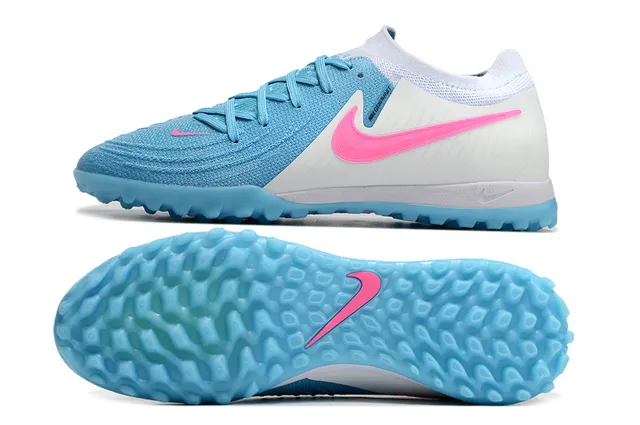 Nike Blue Pink Flyknit Upper Asymmetrical Lacing Turf Soccer Shoes 6