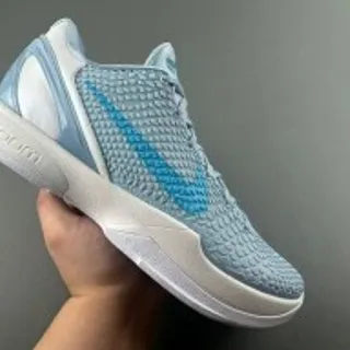 Nike Blue White Engineered Knit Upper Cyan Swoosh Accent Basketball Shoes