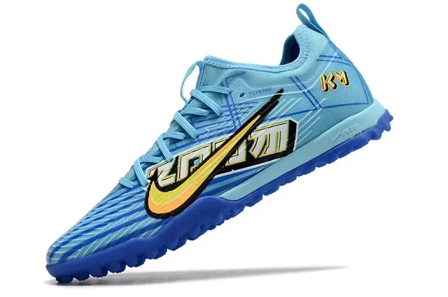 Nike Chuteira Turf Azul e Amarelo Flyknit Leve com Overlay Gráfico Vibrante 3