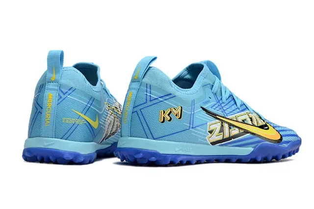 Nike Chuteira Turf Azul e Amarelo Flyknit Leve com Overlay Gráfico Vibrante 5