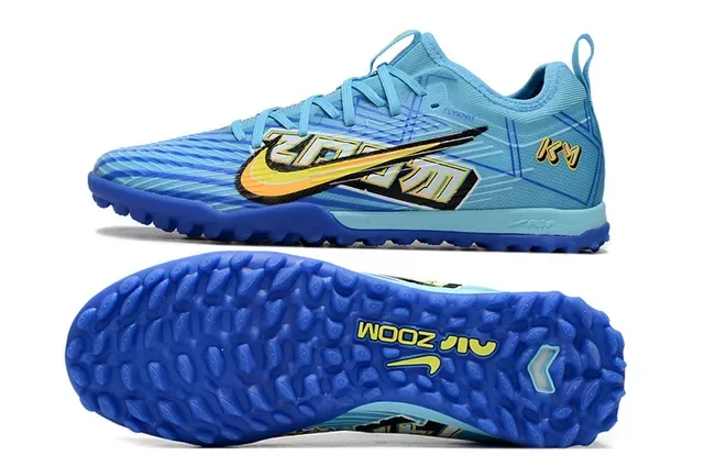 Nike Chuteira Turf Azul e Amarelo Flyknit Leve com Overlay Gráfico Vibrante 6
