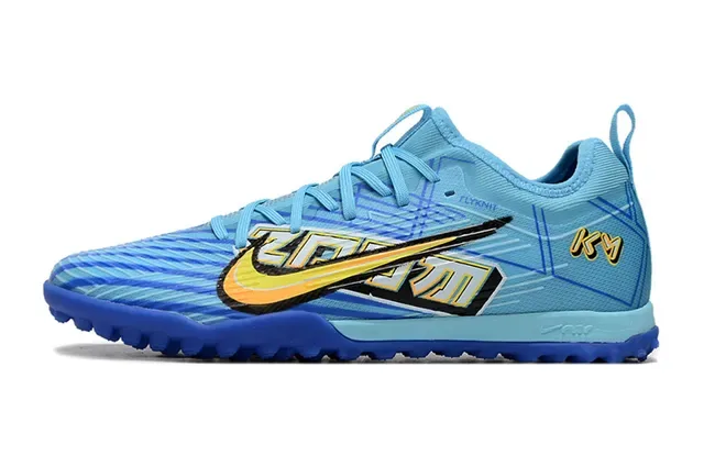 Nike Chuteira Turf Azul e Amarelo Flyknit Leve com Overlay Gráfico Vibrante 7