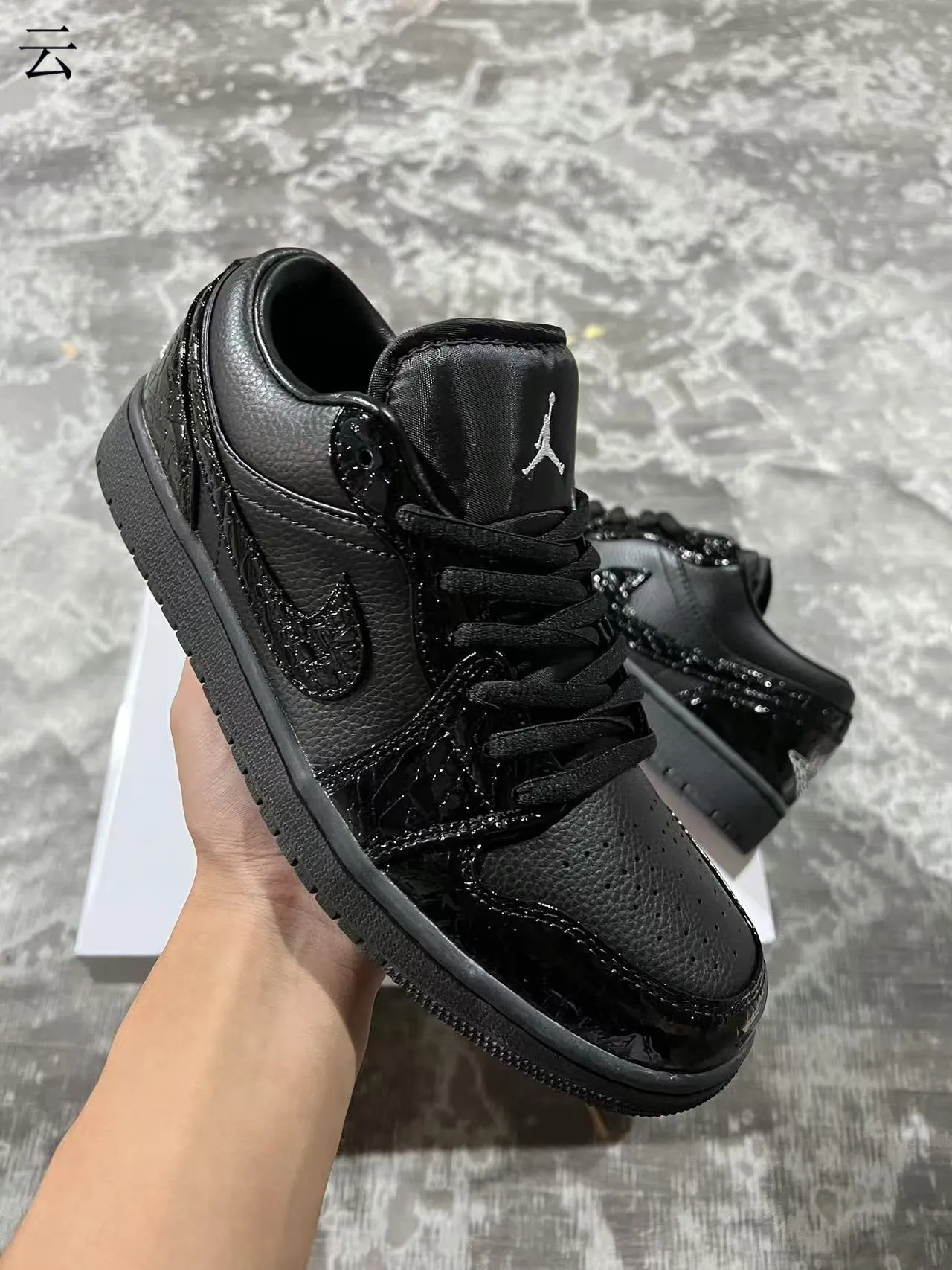Nike Dunk Low All-Black Glossy Patent Overlay Lifestyle Sneakers 2