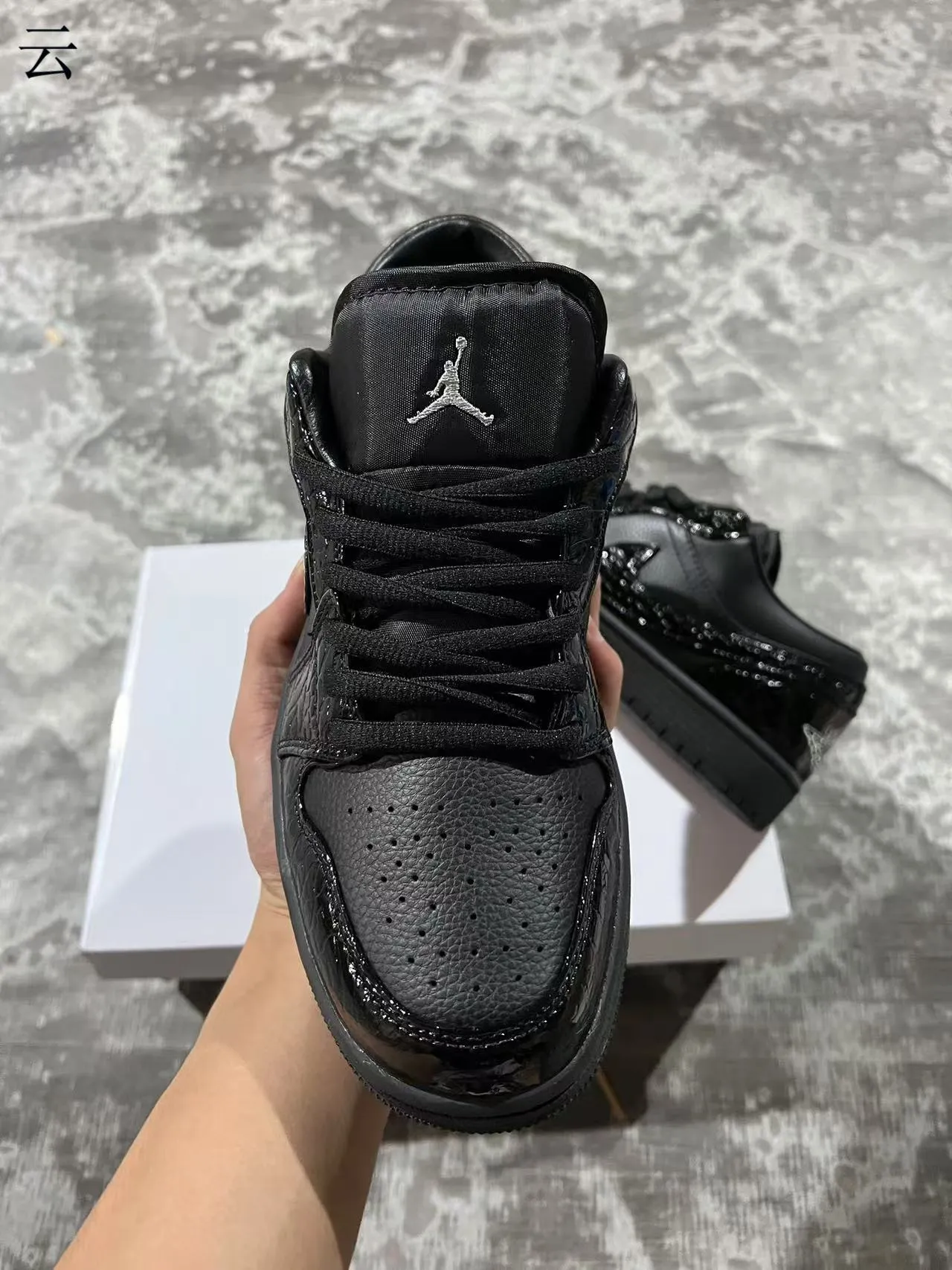 Nike Dunk Low All-Black Glossy Patent Overlay Lifestyle Sneakers 3