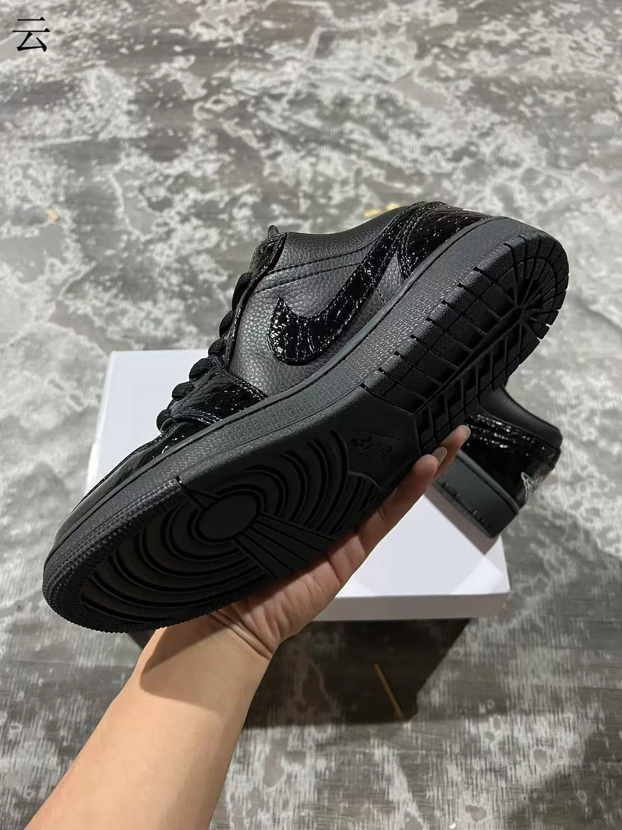 Nike Dunk Low All-Black Glossy Patent Overlay Lifestyle Sneakers 6