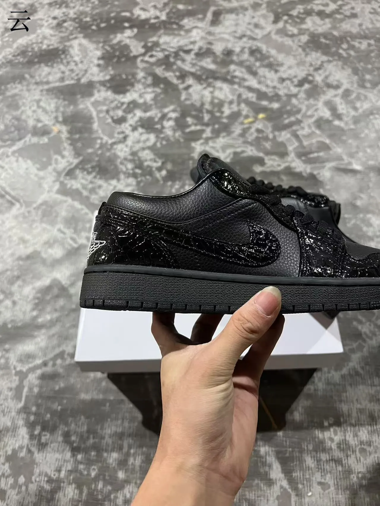 Nike Dunk Low All-Black Glossy Patent Overlay Lifestyle Sneakers 7