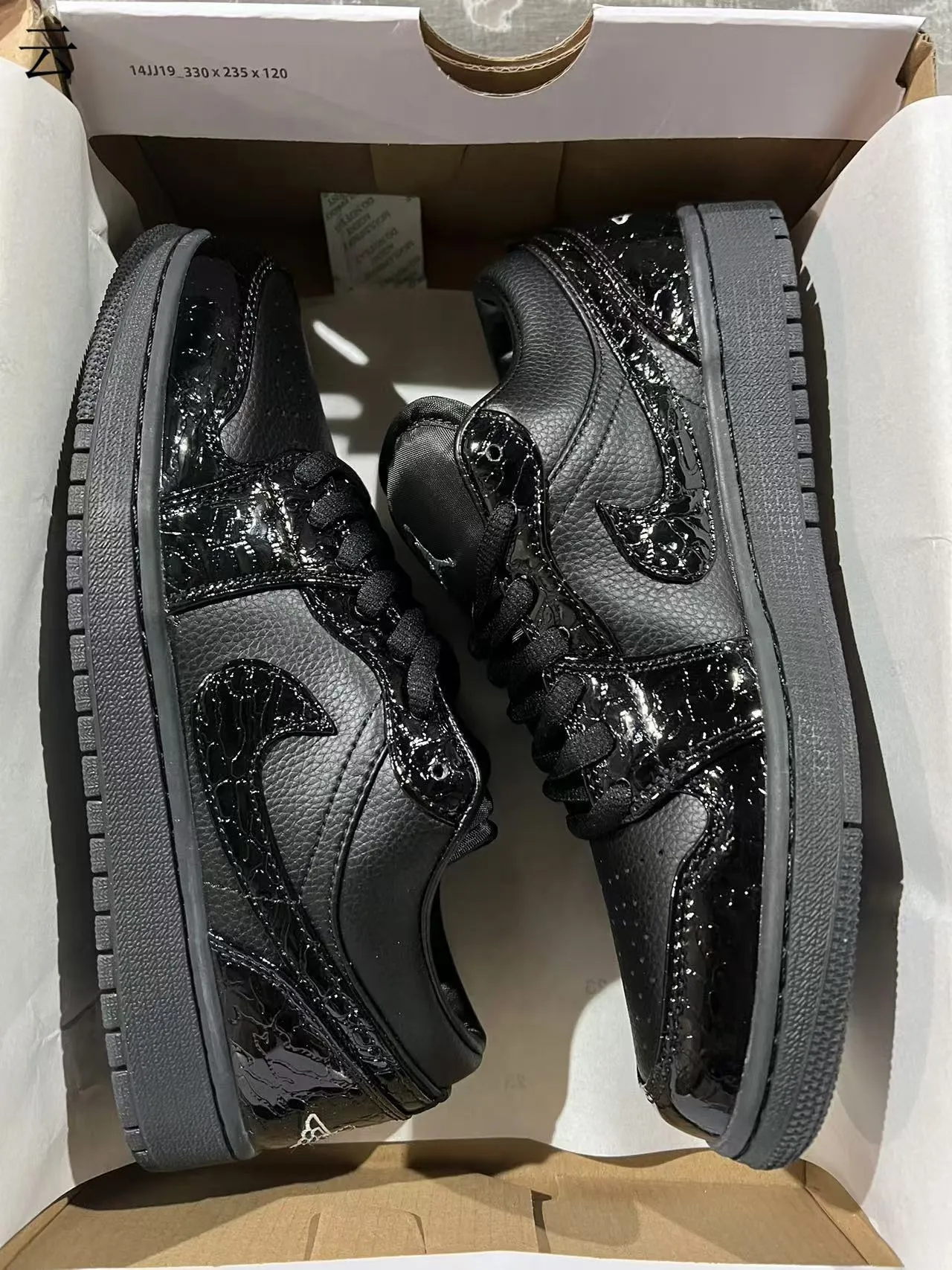 Nike Dunk Low All-Black Glossy Patent Overlay Lifestyle Sneakers 9