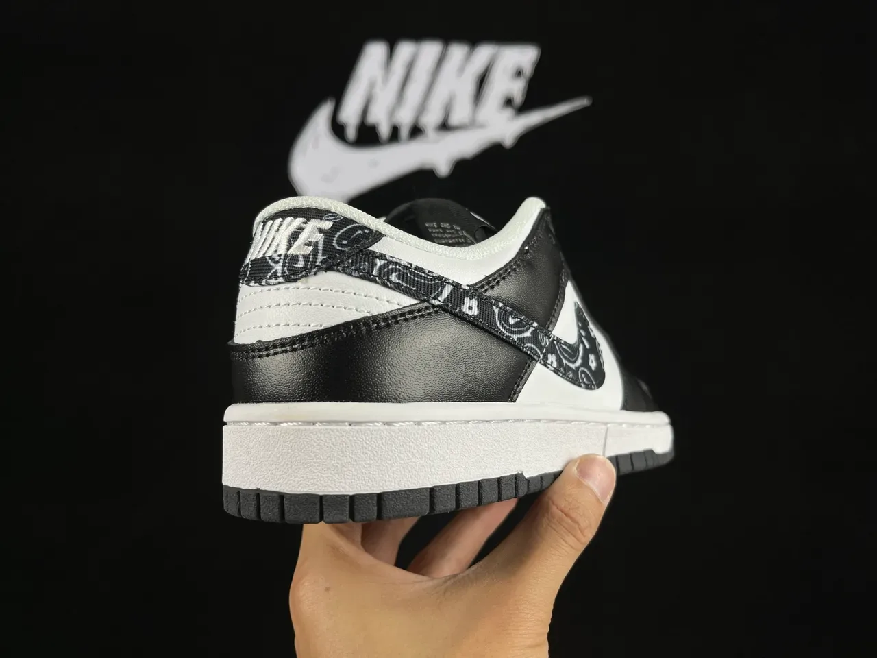 Nike Dunk Low Bandana Print Black White Lifestyle Sneakers 5