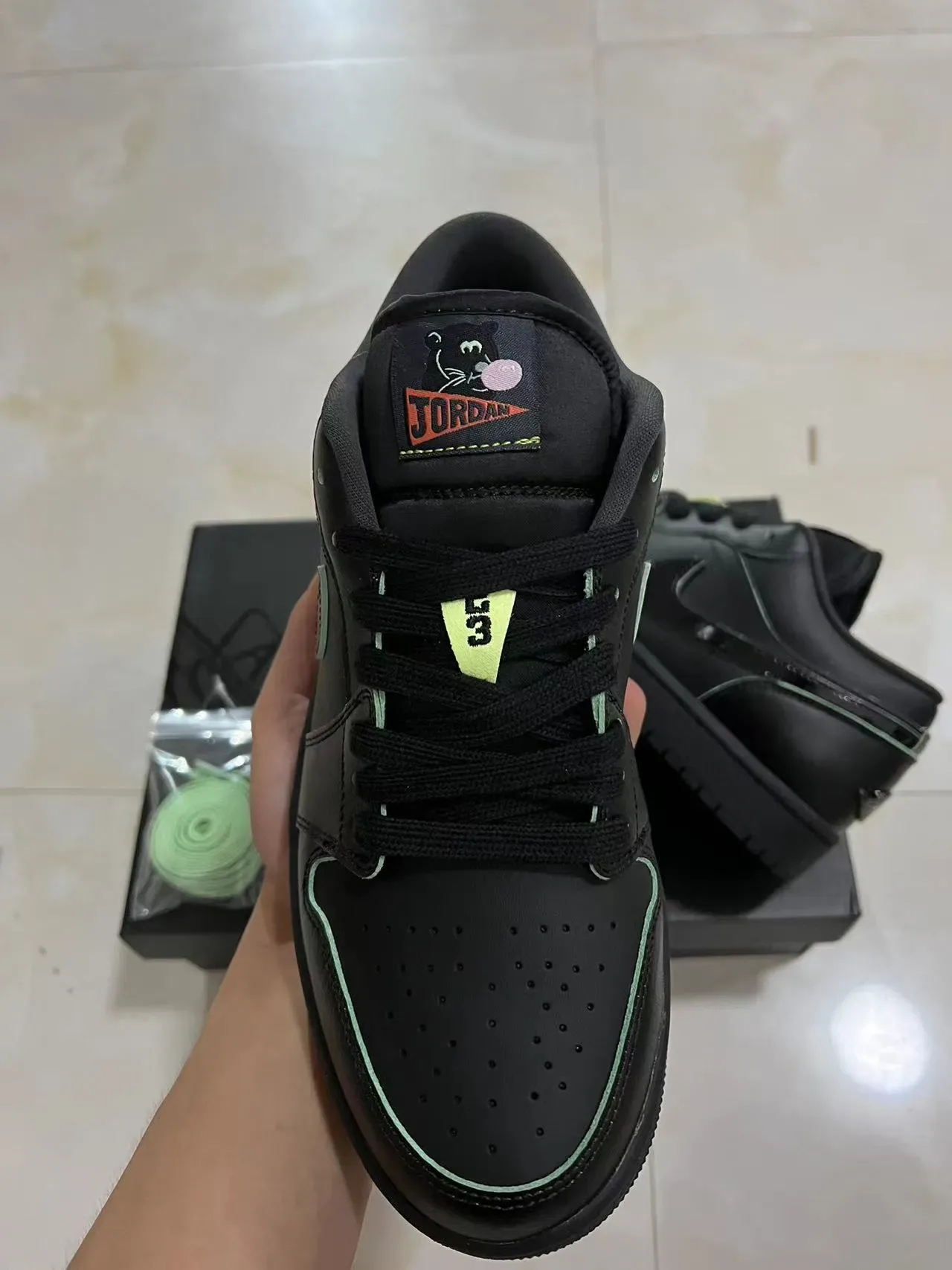 Nike Dunk Low Black Green Leather Upper Glossy Swoosh Overlay Lifestyle Sneakers 3
