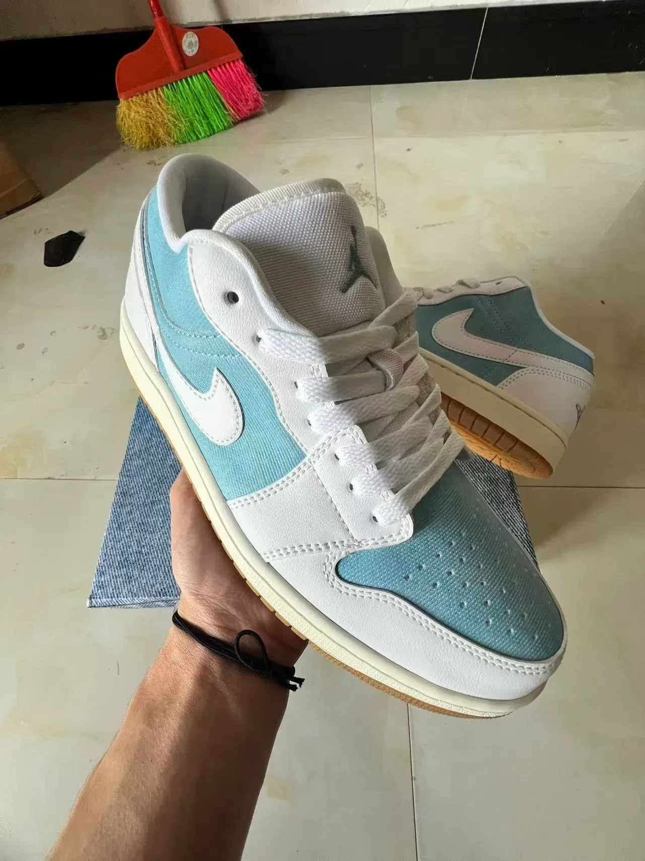 Nike Dunk Low Light Blue and White Denim-Textured Lifestyle Sneakers 2